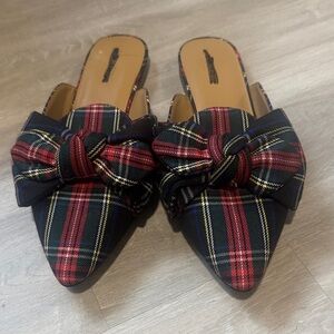 K. Crew Tartan Bow Mules size 10
